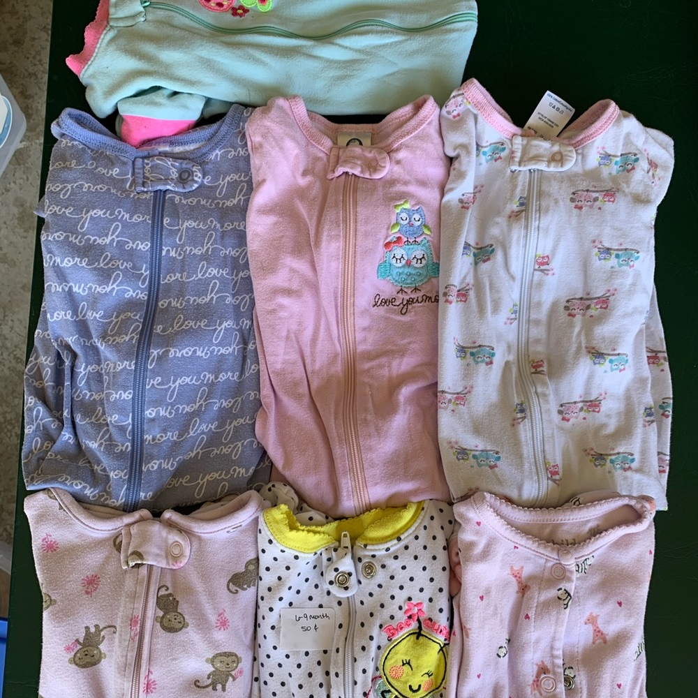 Lot of seven baby girl sleepers